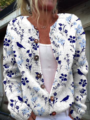 Jacqueline | Floral Bird Print Cardigan