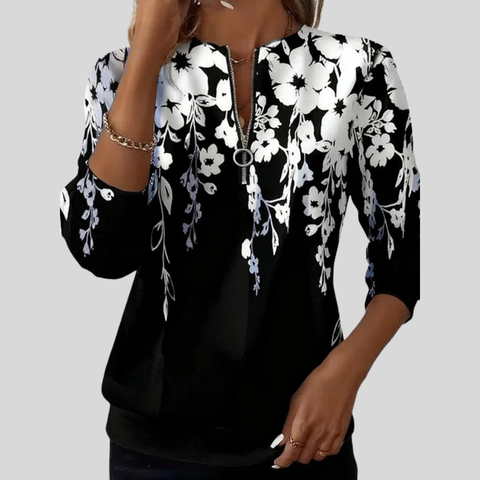 Zip-Up Sweatshirt with Graphic Flowers for Women Aveline