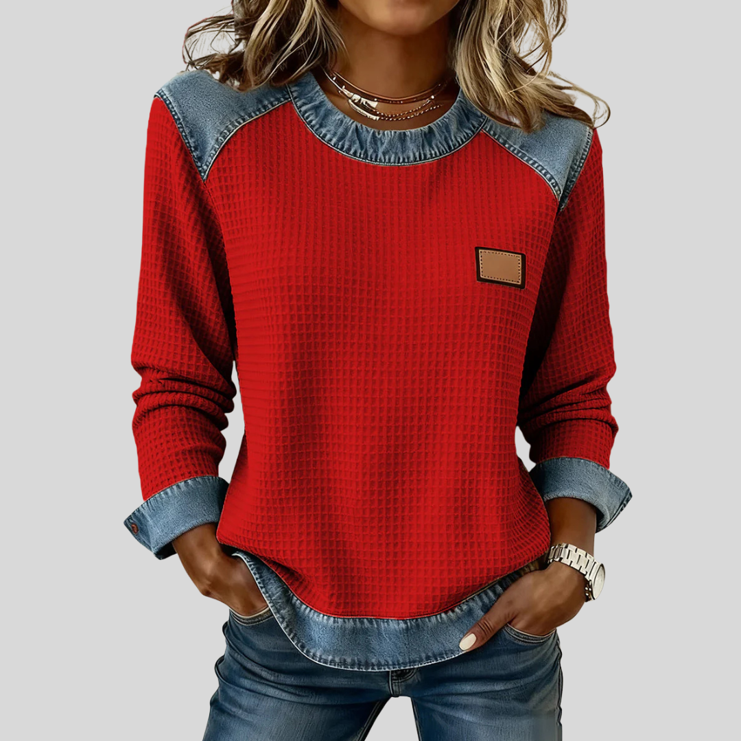 Waffle Sweat with Denim Effect for Women Amélie