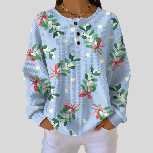 Waffle Sweatshirt with Mistletoe and Berries for Women - Élise
