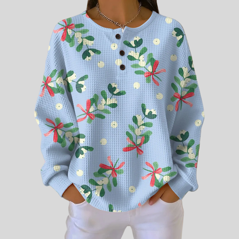 Waffle Sweatshirt with Mistletoe and Berries for Women - Élise