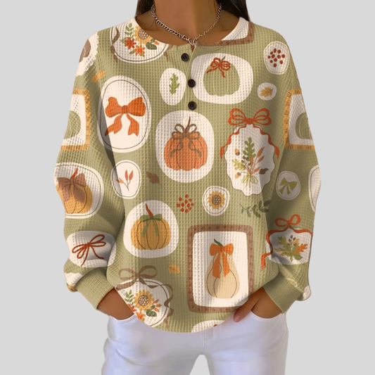 Waffle Knit Pumpkin Pattern Sweatshirt for Women Colette
