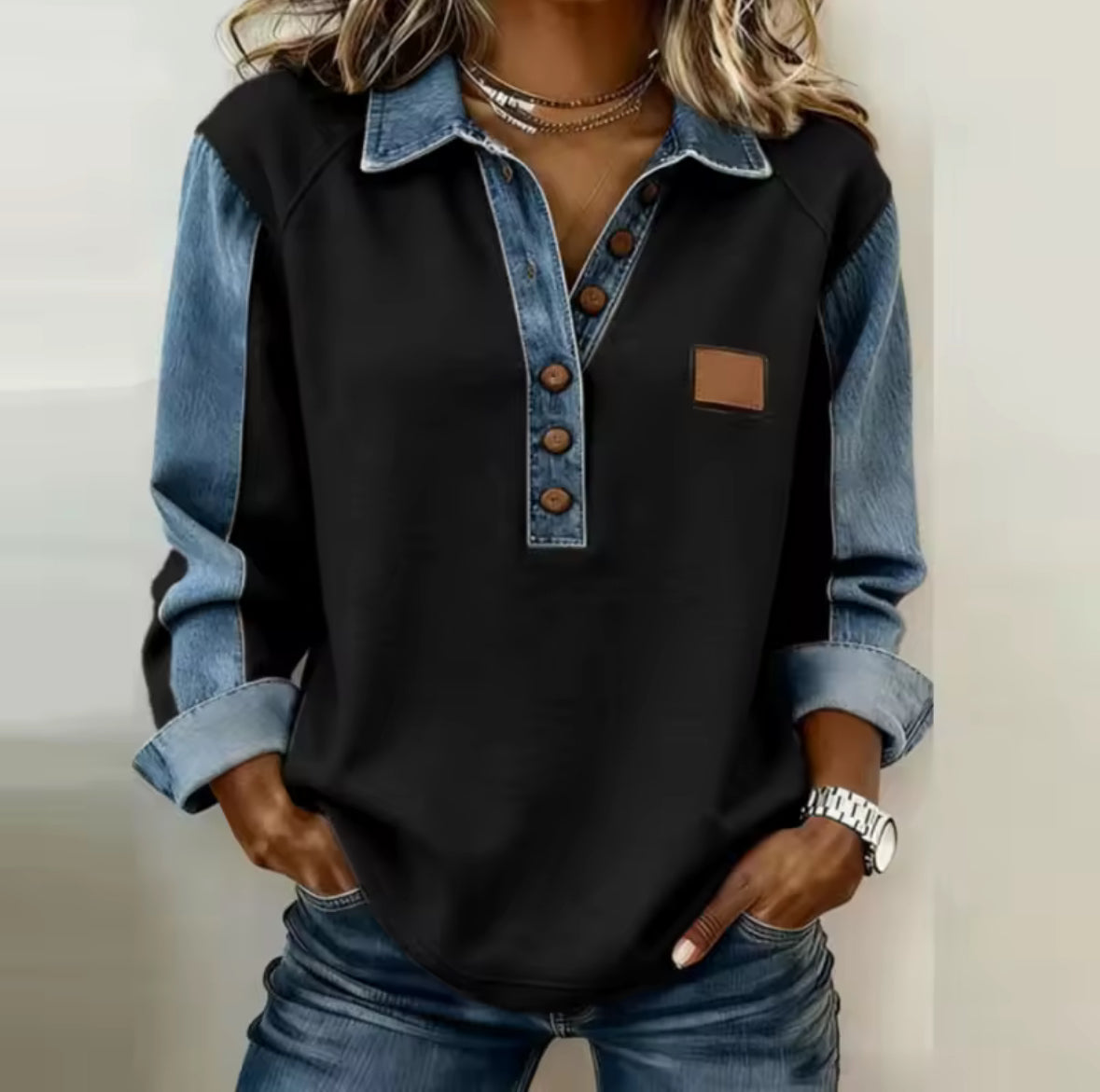 Buttoned Colour-Block Jumper for Women Pauline